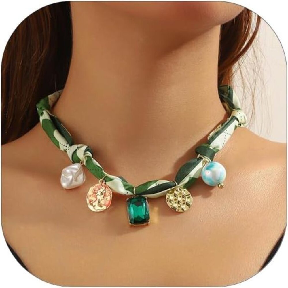 Silk Satin Scarf Necklace | Elegant & Versatile Charm Choker for Women.